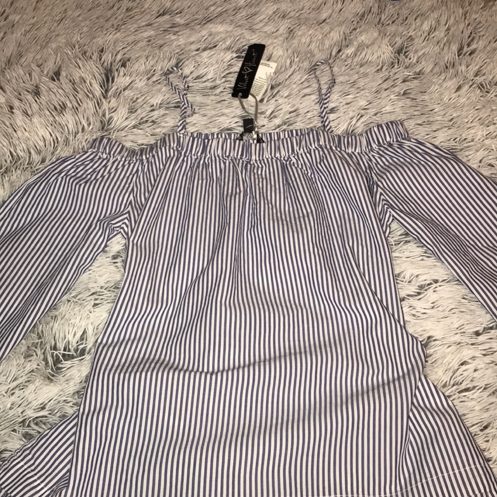 Stripped off the shoulder long sleeve blouse